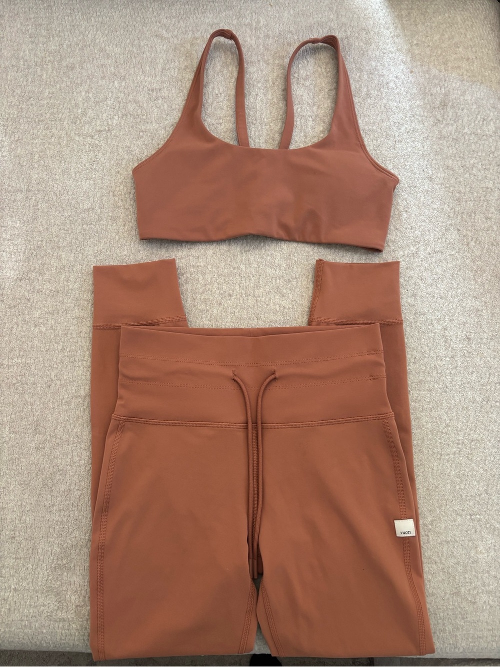 Vuori Rust-Tone High-Rise Leggings with Matching Sports Bra